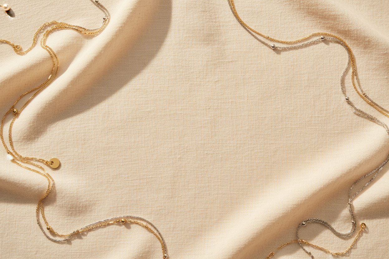 Gold and silver chains on linen